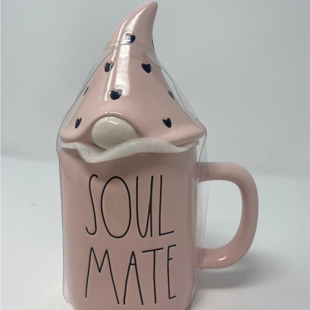 New Rae Dunn Valentine's Day Soul Mate Mug Light Pink Heart Gnome, Two Piece